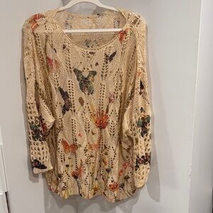Source Unknown Beige Crochet Floral Sweater